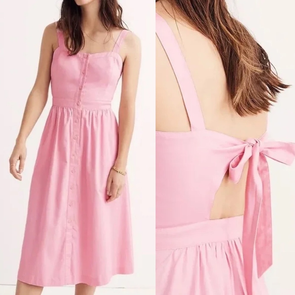 Madewell Pink Fleur Bow-Back Midi Sundress
